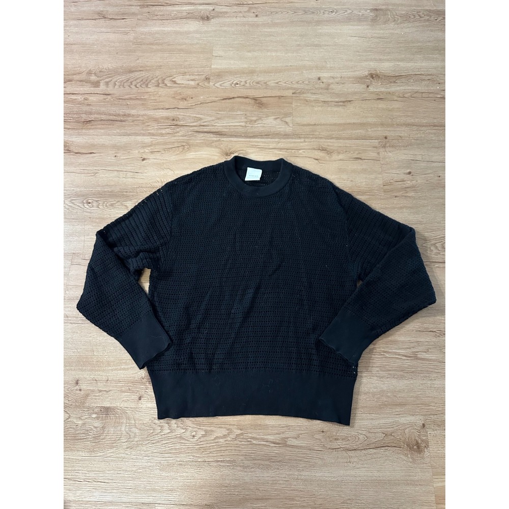Varley Black Open Knit Cotton Sweater Oversized Medium
